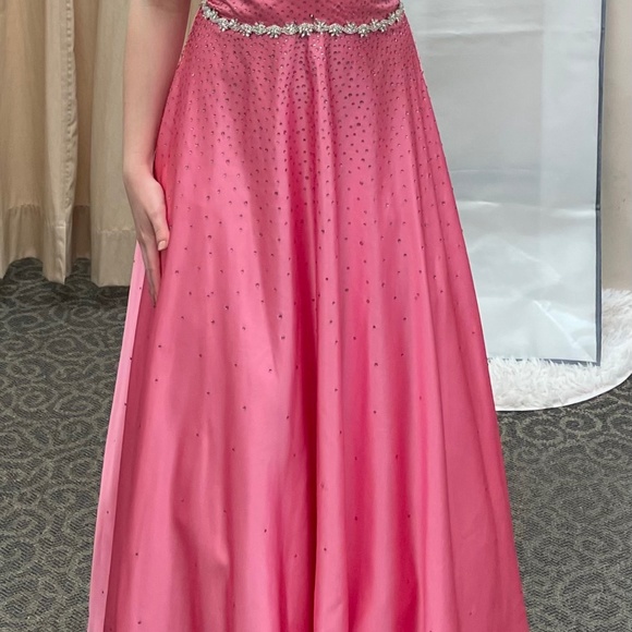 Prom Gown - Pink Full Length Lace-up back with Crystal bling worn once - Picture 11 of 13